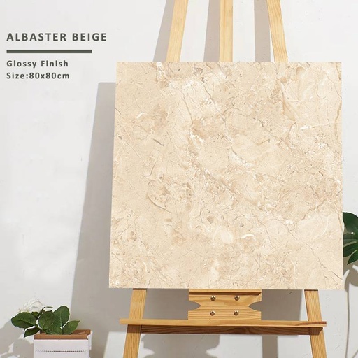 [[Albaster Beige_8080]] Gạch khổ lớn cao cấp nhập khẩu Ấn Độ men bóng 800x800mm [Albaster Beige_8080]