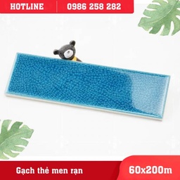 Gạch thẻ ốp tường trang trí màu xanh dương bề mặt bóng rạn 60*200mm K62004